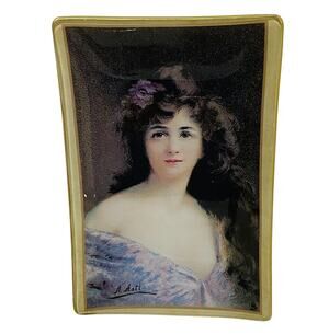 Asti Glass Pin Dish Vanity Jewelry Small Tray Edwardian Victorian Woman Portrait